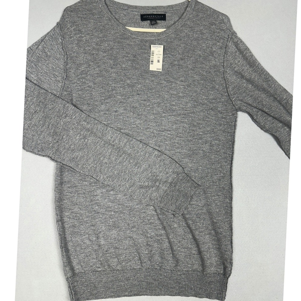 NEW Aeropostale Sweater Mens Small Grey Crew Neck Pullover‎ Casual Long Sleeve